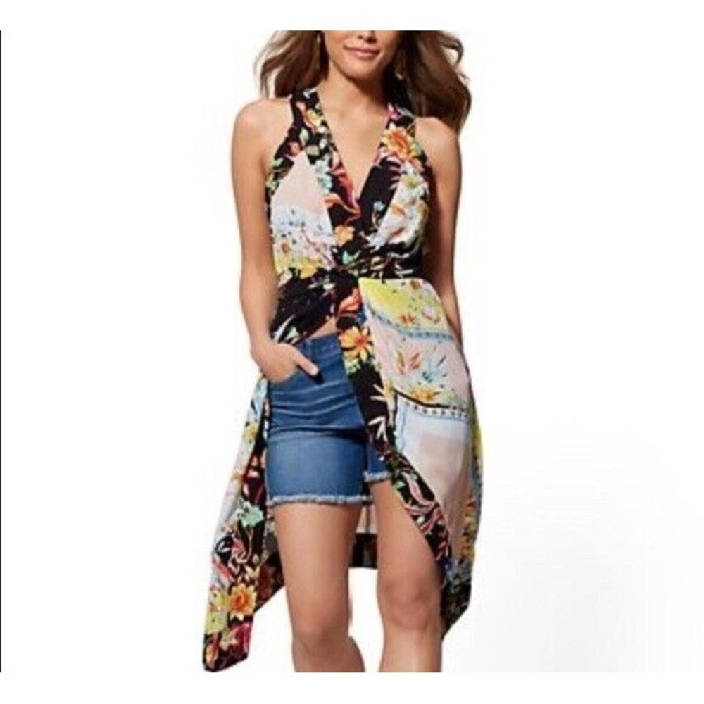 NY & Co Floral Hi Low Tunic Top Medium Boho Summer Beach Hippie Layering NWT